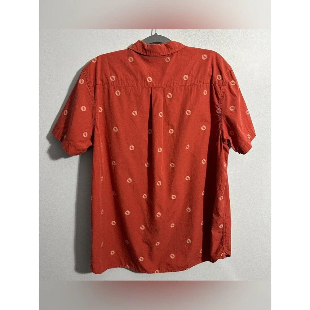 The North Face Mens XL Button Up Shirt Rust Bear Print Short Sleeve Cotton
